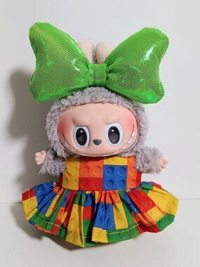 Custom Lego Brick Dress and Metallic Bow Made to Fit Labubu
